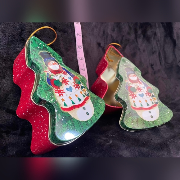 Set of 2 Christmas Holiday Snowman Tin Box Container Ornament 7" - FREE SHIPPING - Picture 2 of 4